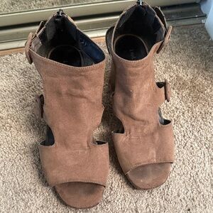 Indigo Brown Suede Open-Toe Heels